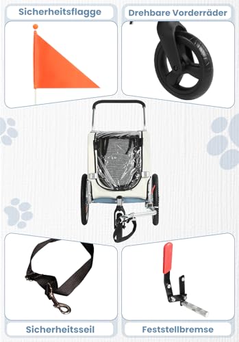 SEPNINE® Hundeanhänger für Fahrrad, 2 in1 Fahrradanhänger Hunde,Haustier Transportwagen Anhänger für Jogger und Fahrrad Kann Haustiere bis zu 30 kg tragen