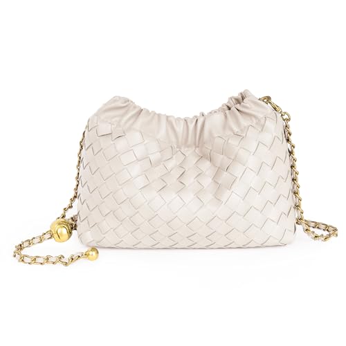 Joryin Bolsa tiracolo feminina Trendy Dumpling – Bolsa clutch Hobo Cloud, Couro trançado - pêssego macio