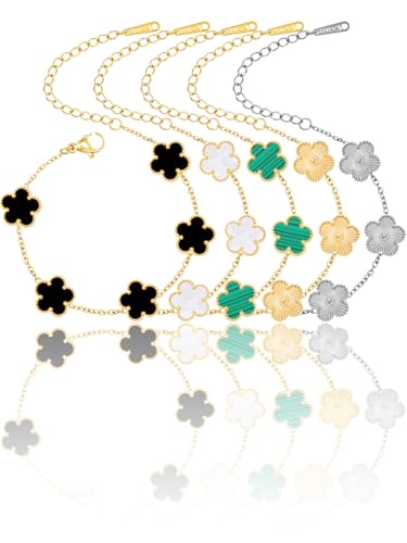 14K Gold Plated Dainty Four Leaf Clover Dot Bracelets for Women Lucky Flower Jewelry