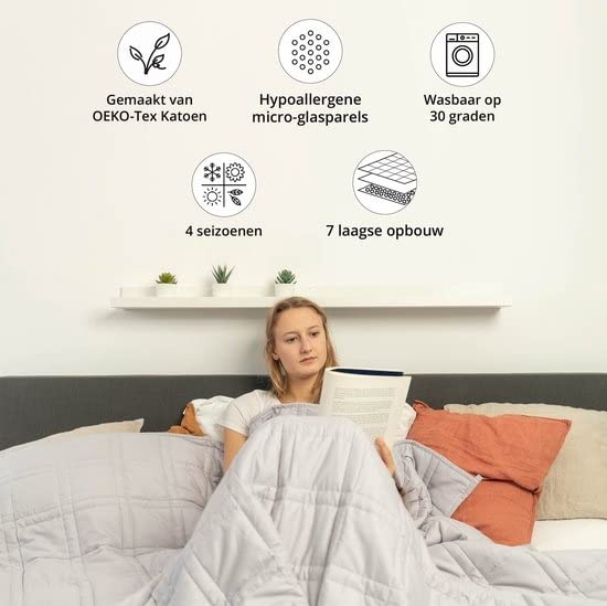 Ella Manta Lastrada 150x200 9kg - Manta Terapéutica Antiestrés - Manta Pesada de Algodón 100% - Edredón para un Sueño Profundo - Weighted Blanket - para Hombres y Mujeres de 75-110kg