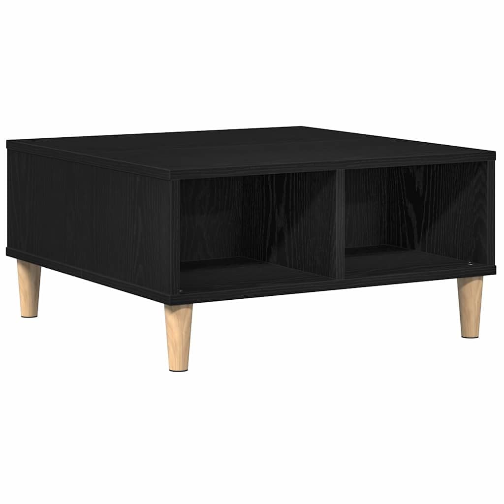 Mesa de centro de roble negro 60 x 60 x 30 cm, madera de ingeniería, 2 estantes, 75 kg, mini mesa de salón
