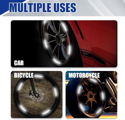 Image of Car Tyre Rim Reflective Stickers for Cars & Bikes, Night Visibility Warning Wheel Trim Safety Reflector Strips Waterproof Night Visibility Self Adhesive Universal Fit (Pack of 20, White)