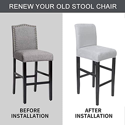 Jhld Waterproof Bar Stool Covers, Suede Barstool Slipcover Stretch Furniture Chair Seat Cover Elastic Dining Chair Covers Removable Washable For Dining Room Kitchen-Light Grey-4 Piece #TOP5
