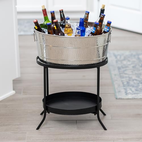 BREKX Aspen Stainless Steel Metal Beverage Tub with Stand for Parties & Gifts, Large Steel Drink Tub for Parties with Bottom Tray Storage