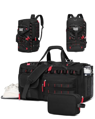MCBD Gym Bags for Men & Women, 45L Travel Duffle Sports Backpack with Shoes & Laptop Compartment, Large Workout Carry On Bag Weekender Overnight Tote, Black