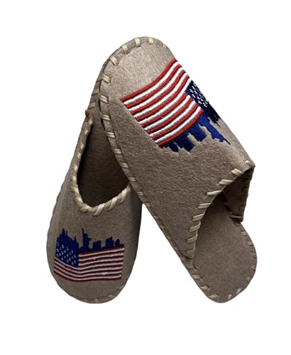 Traditional Banya Slippers - Wool Spa Slippers with American National Symbols - Non-Slip Closed-Toe White Spa Slippers - Universal Size, 9-10 Women/9-10 Men, Sauna_Slippers_DS-003-WH4