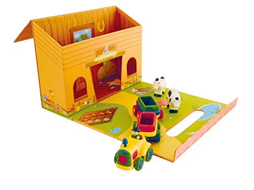 Bieco 90103603 - Spielweltset mit Kinder Motivkoffer Bauernhof und Schwungradtraktor mit 2 Hänger und 2 Tieren – Bild 7