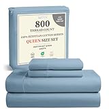 CHATEAU HOME COLLECTION 800-Thread-Count Egyptian Cotton Deep Pocket Sateen Weave Sheet Set (Queen, French Blue)