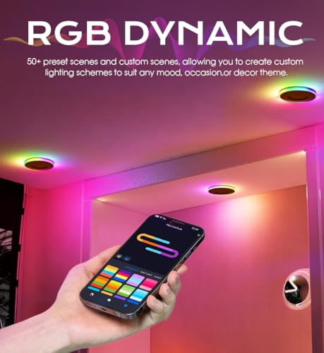 Image of [6 Pack] CLOUDY BAY 3 Inch RGB Smart Recessed Lighting with Gradient Accent Light and Night Light,2700K~6500K,7W Recessed Lights Ultra-Thin Downlight Compatible with Alexa and Google Home Assistant