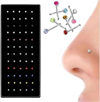 Dochais 60/100 L- en C-vormige neuspiercing studjes, roestvrij staal, kleine ringen, zilveren spiraalvormige neuspiercing studjes met strass, rechte neuspiercingringen voor vrouwen en mannen 20G