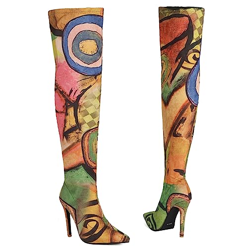 Kluolandi Women's Thigh High Boots Long Stretch Pointed Toe Stiletto High Heel Over The Knee Boots for Women Thick Thighs