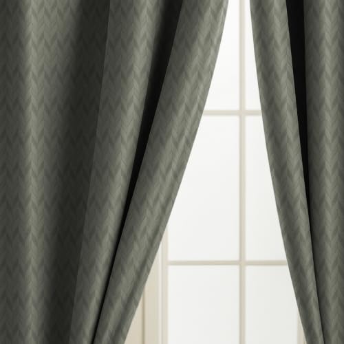 Image of LINENWALAS 100% True Blackout Curtains 8.5 Feet Long - 1 Panel Curtain, Herringbone Embossed Design Complete Light Block, Thermal Insulated & Noise Reducing Room Darkening Curtains (Graphite Grey)