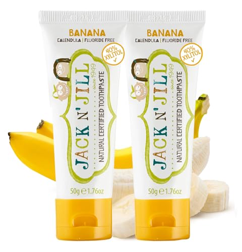 Jack N' Jill Pasta de dientes certificada natural, pasta de dientes para bebés y niños pequeños, sin flúor, 40% xilitol, sin azúcar, segura para 6 meses en adelante, hace que el cepillado de dientes