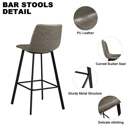 Oulluo 29 Inch Bar Height Seat Bar Stools Set Of 2,Stools With Back, Armless Greyfaux Leather Bar Chairs For Kitchen Island, Home Bar，Metal Frame, 244Mb #TOP6