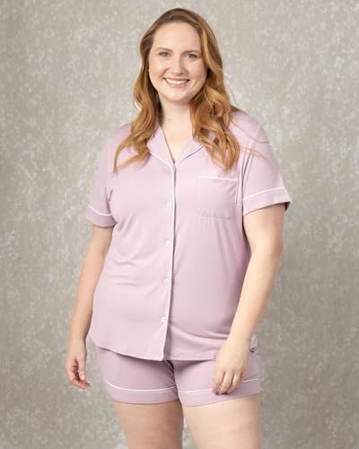 Image of Kindred Bravely Clea Short Sleeve Pajama Set, Maternity & Nursing Sleepwear | Soft button-down breastfeeding sleepwear with pockets and elastic waist, breathable for pregnancy through hospital and beyond