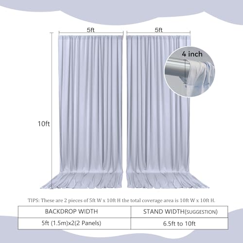 Image of 2 Panels Blueish Gray Backdrop Curtain, 10 x 10 Feet Polyester Background Curtains for Parties, Weddings, Baby Showers, Halloween, Christmas, Birthday Party Photoshoot Backdrop Curtains Decorations