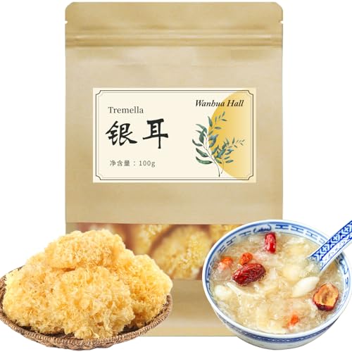 Wanhua Hall Dried Snow Fungus Chinese White Fungus Premium White Woodear Mushroom for Cooking All Natural Vegan Gluten-Free 3.5oz(100g) 银耳 椴木银耳 雪耳