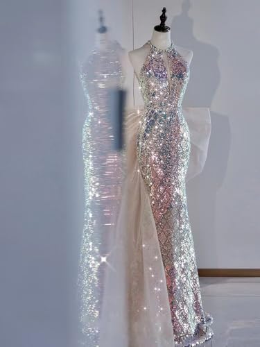 Luxury Sequins Mermaid Prom Dresses for Women 2024 with Detachable Bow Train Evening Gown Formal3