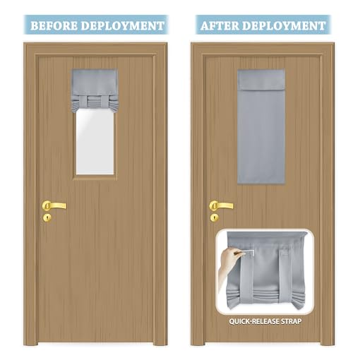 RYB HOME Classroom Door Window Cover, Blackout Shades for Classroom Windows and Doors Cover Lockdown Shades, Room Darkening Design Blocks Views, W 12 x L 30, 1 Panel, Sliver Grey