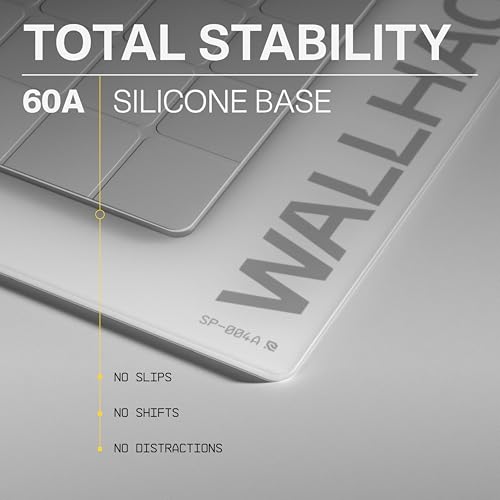 Image of Wallhack SP-004A Glass Gaming Mouse Pad, Medium 15.4x17.7 in, White | Tempered glass mousepad for FPS & esports, compact precision surface with smooth tracking & non-slip 60A silicone base.