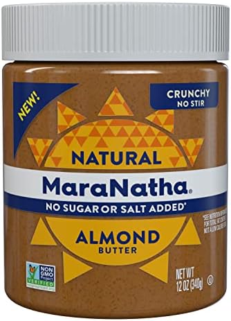 MaraNatha Natural Crunchy Almond Butter, No Stir, No Sugar or Salt Added, 12 Ounce Jar