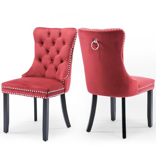 SoarTalent Juego de 2 Sillas de Comedor de Terciopelo, Estampado Estrella Cuadrada y Negro, con Patas de Madera