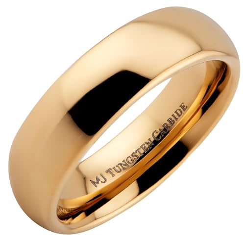 Custom Engraved Gold Plated Tungsten Carbide Wedding Band Classic Half Dome. 2mm-10mm Widths Available. Some Rings Feature a Single Cubic Zirconia.