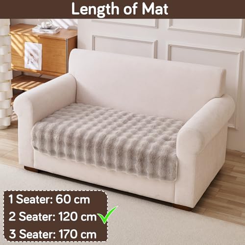 Image of HOKIPO 'FurHug' Luxury Faux Rabbit Fur Anti Slip Sofa Mat for 2 Seater, Latte Brown (AR-5013-LCF*1)