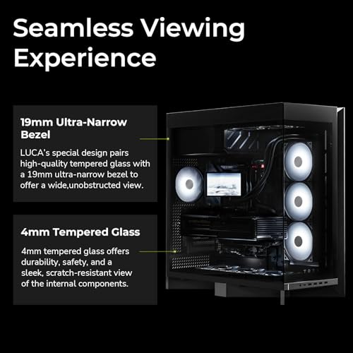Image of TRYX Luca L70 ATX PC Case Panoramic Glass with Front Panel ATX Case Dual Chamber High Modularity 6000-Series Anodized Aluminum Frame Computer Case 420mm Radiator Support USB 3.2 Type-C I /O Panel