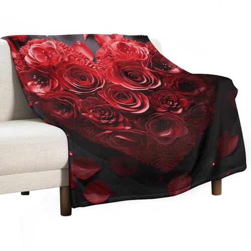 Couverture en flanelle motifs cœur et rose 127x152 cm - 2