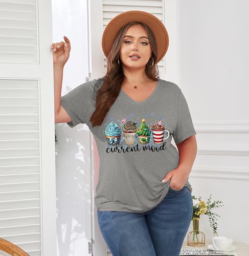 Image of ForHailey Women's Plus Size Short Sleeve Tee Shirt V Neck Basic Ladies Loose Fit T Shirt 1X-5X