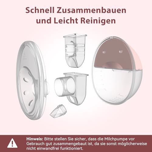 Milchpumpe Elektrisch Handsfree, Tragbare Milchpumpe Freihändig & Leise, 4 Modi und 12 Saugstufen, Wiederaufladbare Elektrische Milchpumpe mit 19/21/24 mm Flansch (Pink, 24mm)