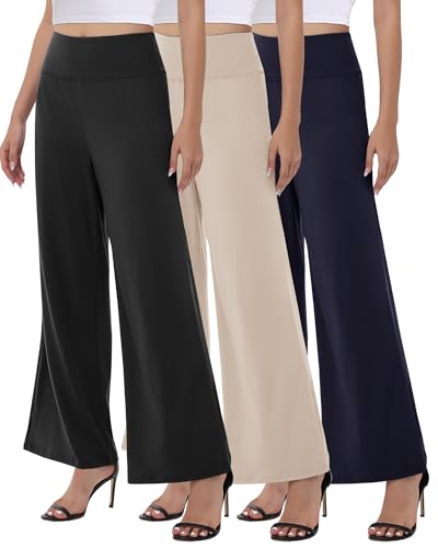 Image of ZOOSIXX Wide Leg Palazzo Pants for Women - High Waist Casual Beach Lounge Pants Loose Flowy Pants Stretchy Trousers