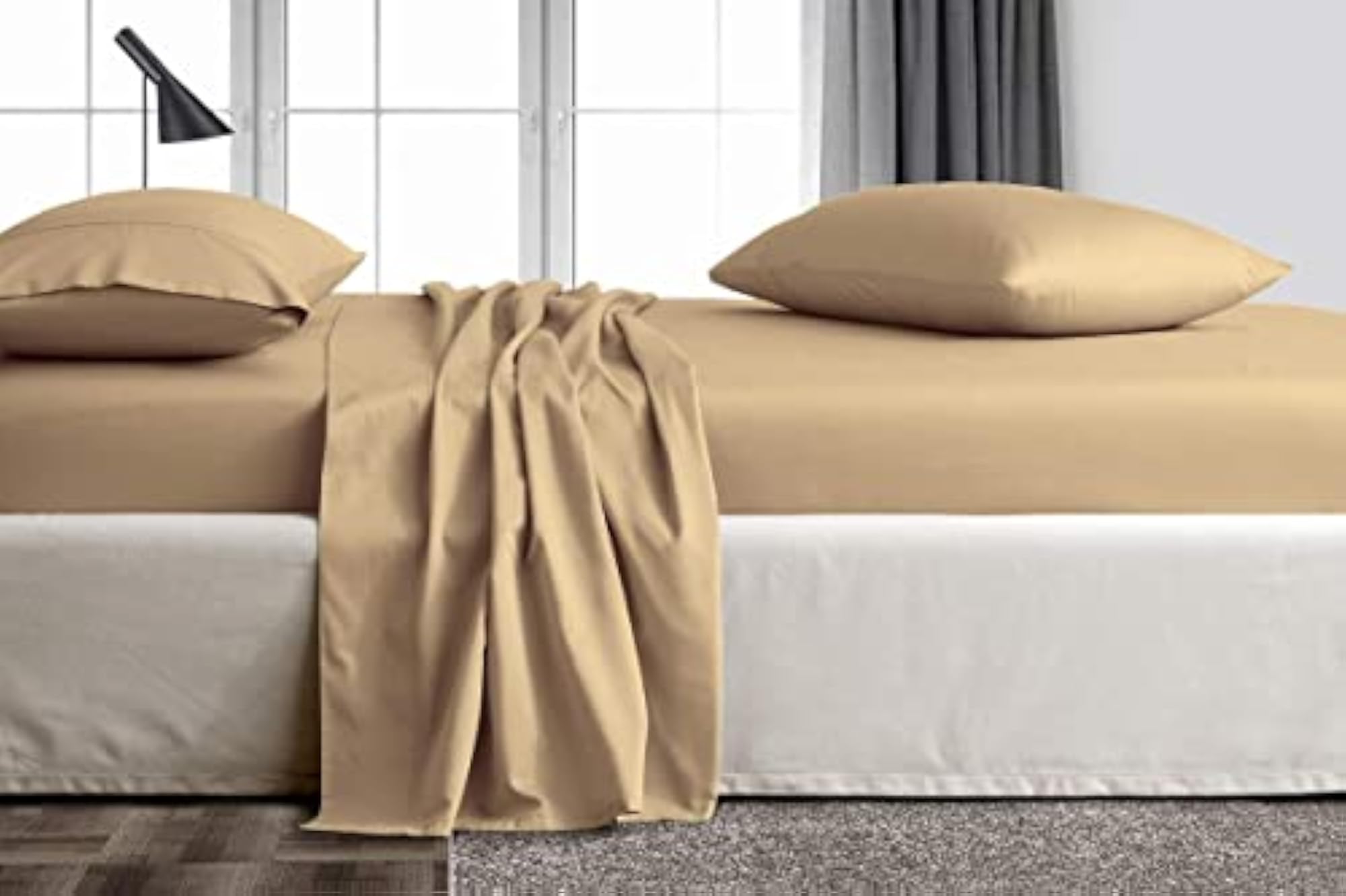 1000TC Cotton Flat Bedsheet with 2 Pillow Covers, Taupe