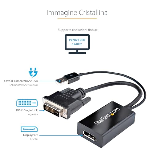 Startech.Com Adattatore Dvi A Displayport Alimentato Via Usb - Convertitore Dvi A Dp - 1920X1200 - 4