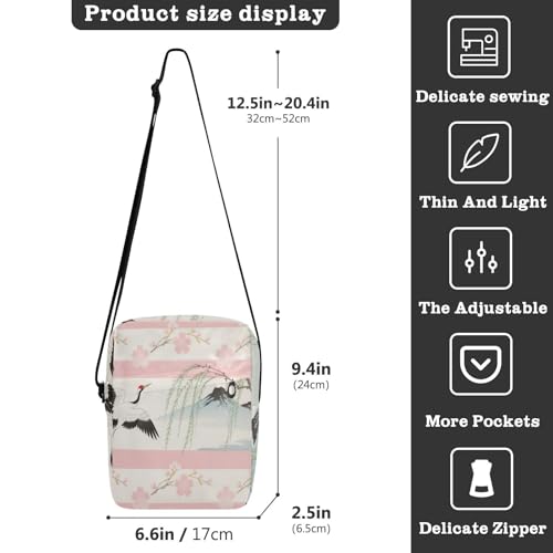 crossbody messenger bag cross body bag Purse Bag Adjustable Strap for Travel Travel- Japanese Blossom Crane3