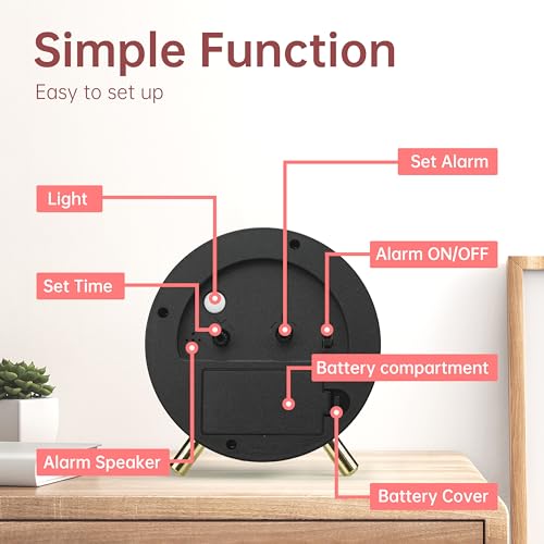 Image of JALL Analog Alarm Clock, 4 inch Super Silent Non Ticking Small Clock with Night Light, Battery Operated, Simple Design, Easy Setting for Office, Bedroom, Bedside, Desk, Teens, Elders, Adult, Red