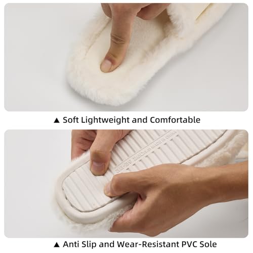 Fashion Soft Open Toed Slippers for Women Adjustable Straps Imitation Rabbit Fur Cozy Lining House Shoes2