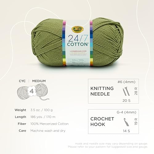 Lion Brand 24/7 コットン糸 編み物 かぎ針編み クラフト ベイリーフ 3パック
