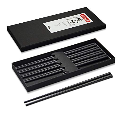 AOOSY Baguettes 5 Paires en Fibre de Verre lavables au Lave-Vaisselle, Baguettes japonaises en Alliage réutilisable Baguettes Noires Sushi Noir Baguettes antidérapantes Noires