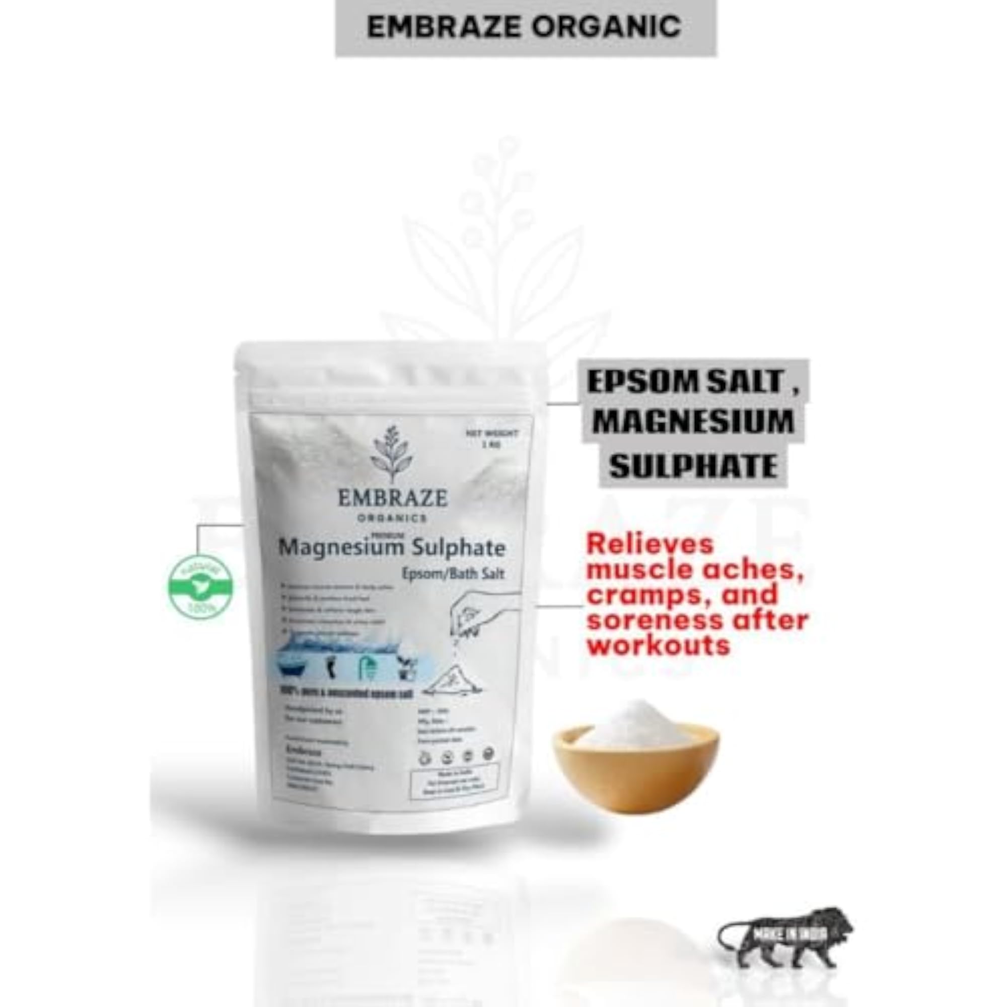 Epsom Bath Salt Crystals for Muscle Pain Relief, 5Kg