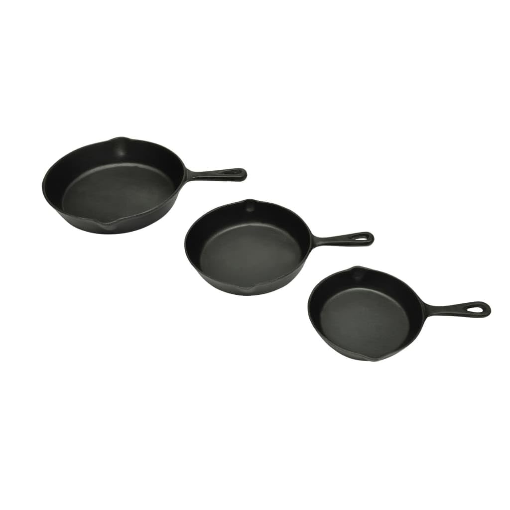 vidaXL Lot de 3 poêles en fonte rond et lisse Big BBQ 17, 21, 27cm de diamètre