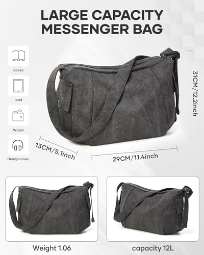 VENATIN Umhängetasche Damen Herren,Verstellbare Crossbody Schultertasche, Messenger Bag,Vintage Canvas Crossbody Bag,Schwarz
