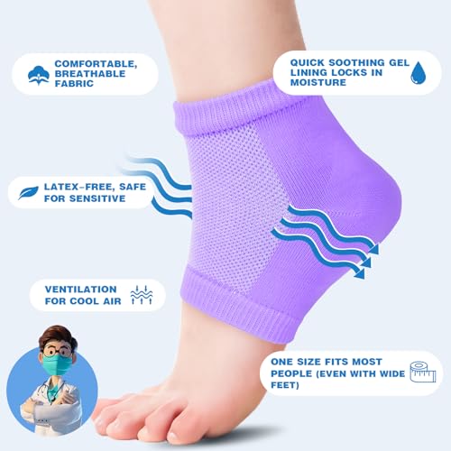 Image of TEAWOO 6 Pairs Purple Moisturizing Heel Socks for Cracked Heel Treatment
