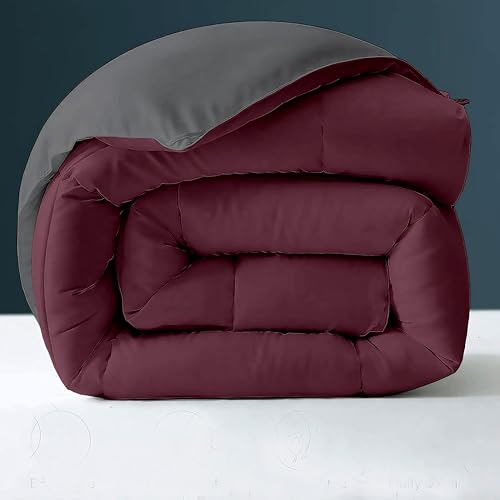 Image of Day Care - 400 GSM Hotel Quality-Down Alternative Reversible Comforter (90 inch x 90 inch Inches /228cm x 228cm) - Comforter Queen Size|Wine /Dark Grey