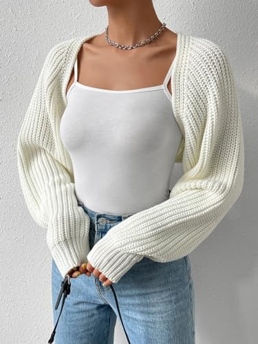 Image of Naileksi Women Long Sleeve Drop Shoulder Crop Cardigan Sweater Solid Loose Fit Casual Open Front Crop Shrug Sweater Top