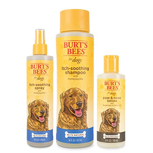Burt's Bees Bundle Itch Soothing Grooming Kit|Includes Natural Itch Soothing Shampoo & Natural Itch Soothing Spray with Honeysuckle, and Paw & Nose Lotion with Rosemary & Olive Oil|Made in The USA