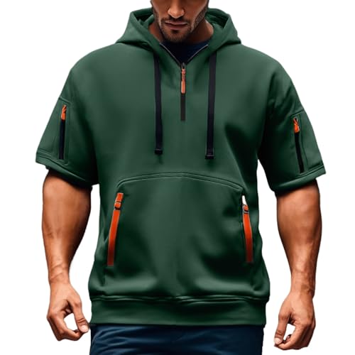 Short Sleeve Hoodies for Men Gym Workout Athletic Hooded Sweatshirts Lightweight Quarter Zip Pullover with Pockets