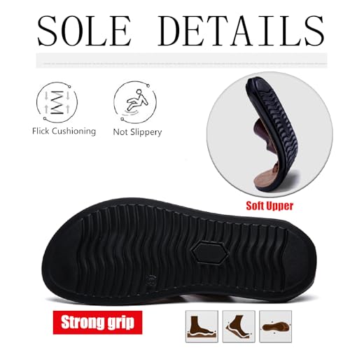 Men's Leather Flat Flip Flops Lightweight Comfortable Open Toe Anti-Slip Soft Platform Slip On Thong Sandals for Summer Casual Walking Beach Slides4