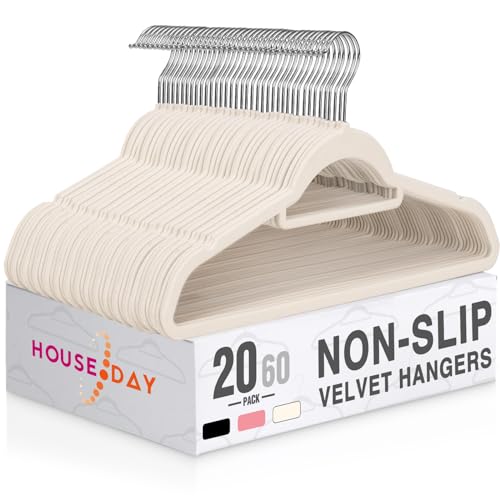 HOUSE DAY Velvet Hangers with Tie Bar 20 Pack, Non-Slip Clothes Hanger